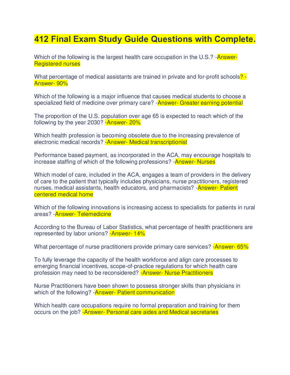 Preview image for 412 Final Exam Study Guide Questions with Complete.